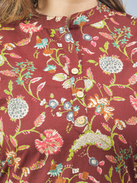 Women Maroon Cambric Cotton Floral Printed Kurti