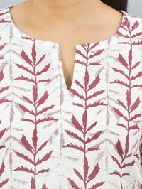 Womens Regular Fit Maroon Leaf Printed Short Kurti/Top
