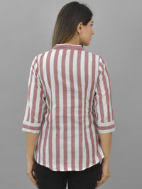 Pack Of 2 Womens Maroon And Orange Spread Collar Striped Shirt Combo