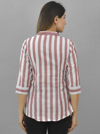 Pack Of 2 Womens Maroon And Red Spread Collar Striped Shirt Combo