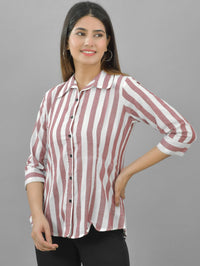 Womens Maroon Regular Fit Striped Cotton Spread Collar Casual Shirt