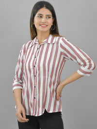 Pack Of 2 Womens Maroon And Red Spread Collar Striped Shirt Combo