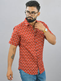 Mens Regualr Fit Half Sleeves Maroon Floral Printed Cotton Shirt