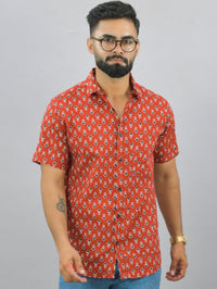 Mens Regualr Fit Half Sleeves Maroon Floral Printed Cotton Shirt