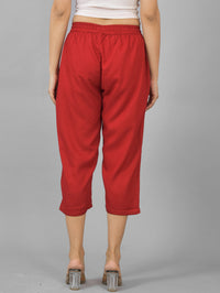 Pack Of 2 Womens Maroon And White Calf Length Rayon Culottes Trouser Combo