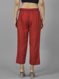 Women Solid Maroon Rayon Culottes Trouser