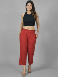 Pack Of 2 Womens Maroon And Rani Pink Ankle Length Rayon Culottes Trouser Combo