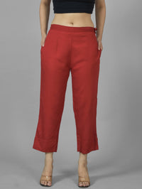 Women Solid Maroon Rayon Culottes Trouser