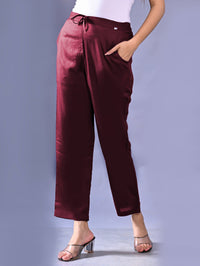 Women Regular Fit Maroon Rayon Trouser