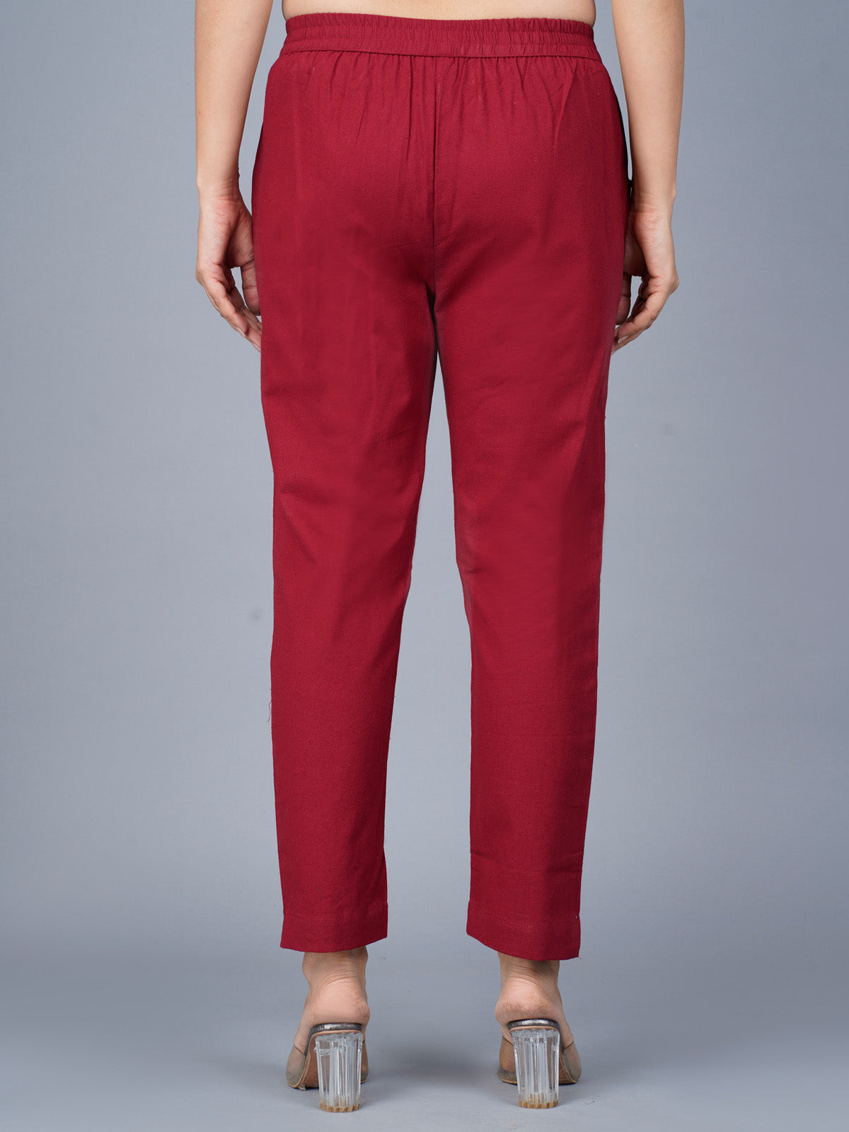 Pack Of 2 Womens Regular Fit Maroon And White Fully Elastic Waistband Cotton Trouser