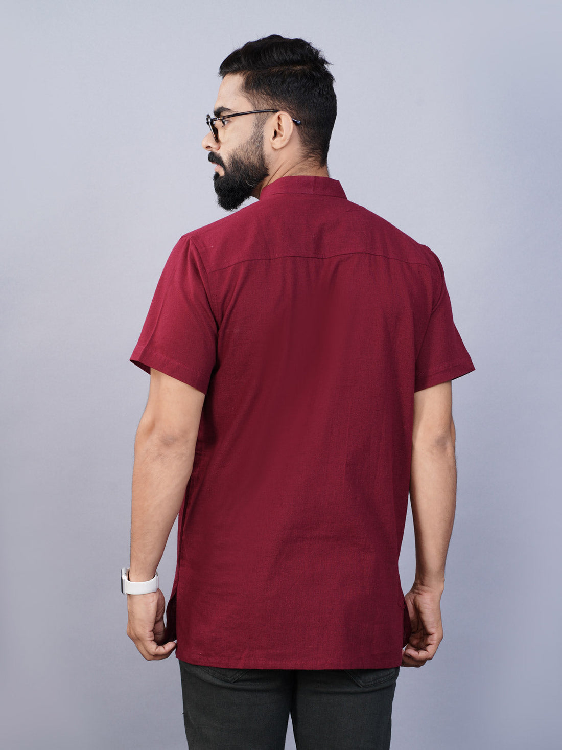 Solid Maroon Regular Fit  Cotton Straight Short Kurta