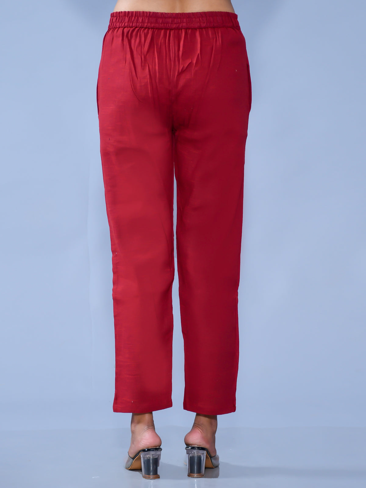 Pack Of 2 Womens Regular Fit Chiku And Maroon Cotton Slub Belt Pant Combo