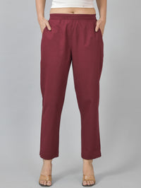 Pack Of 2 Womens Half Elastic Black And Maroon Deep Pocket Cotton Pants