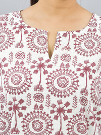 Womens Regular Fit Maroon Tribal Printed Short Kurti/Top