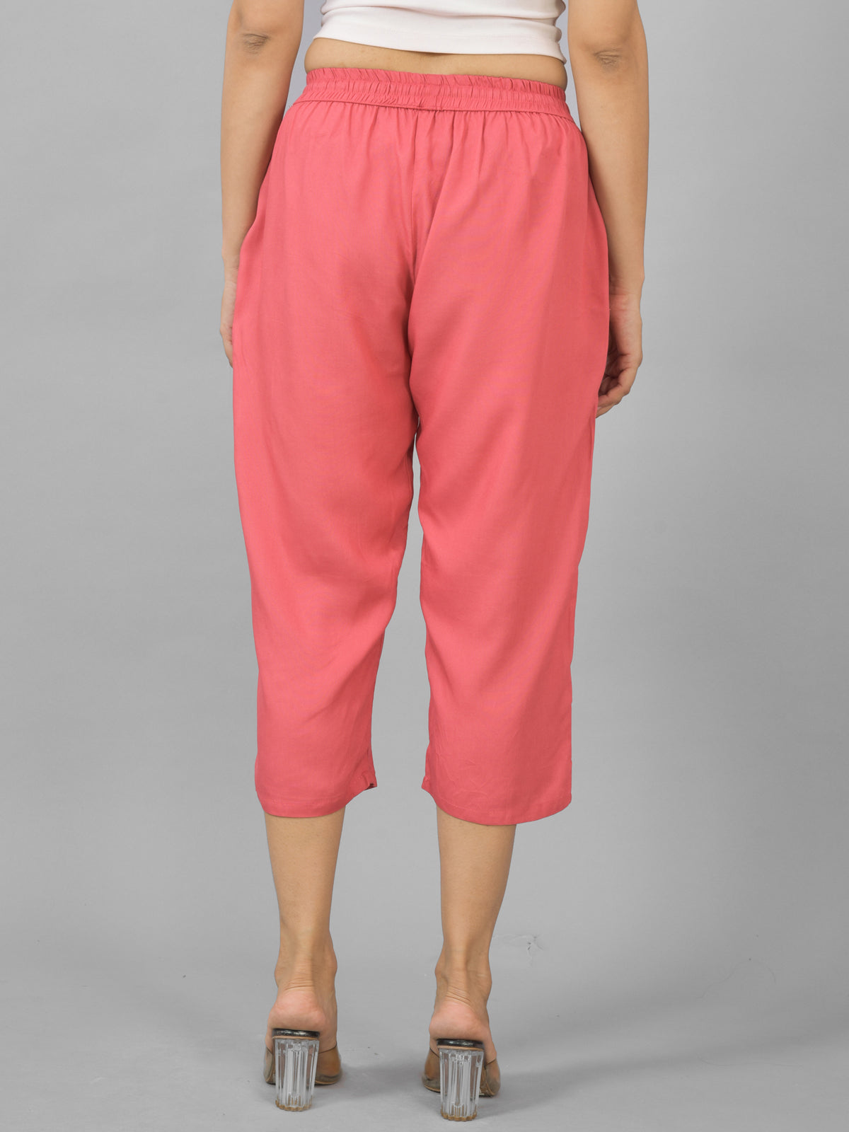 Pack Of 2 Womens Black And Mauve Pink Calf Length Rayon Culottes Trouser Combo