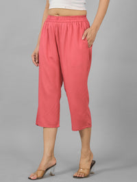 Women Solid Mauve Pink Rayon Calf Length Culottes Trouser