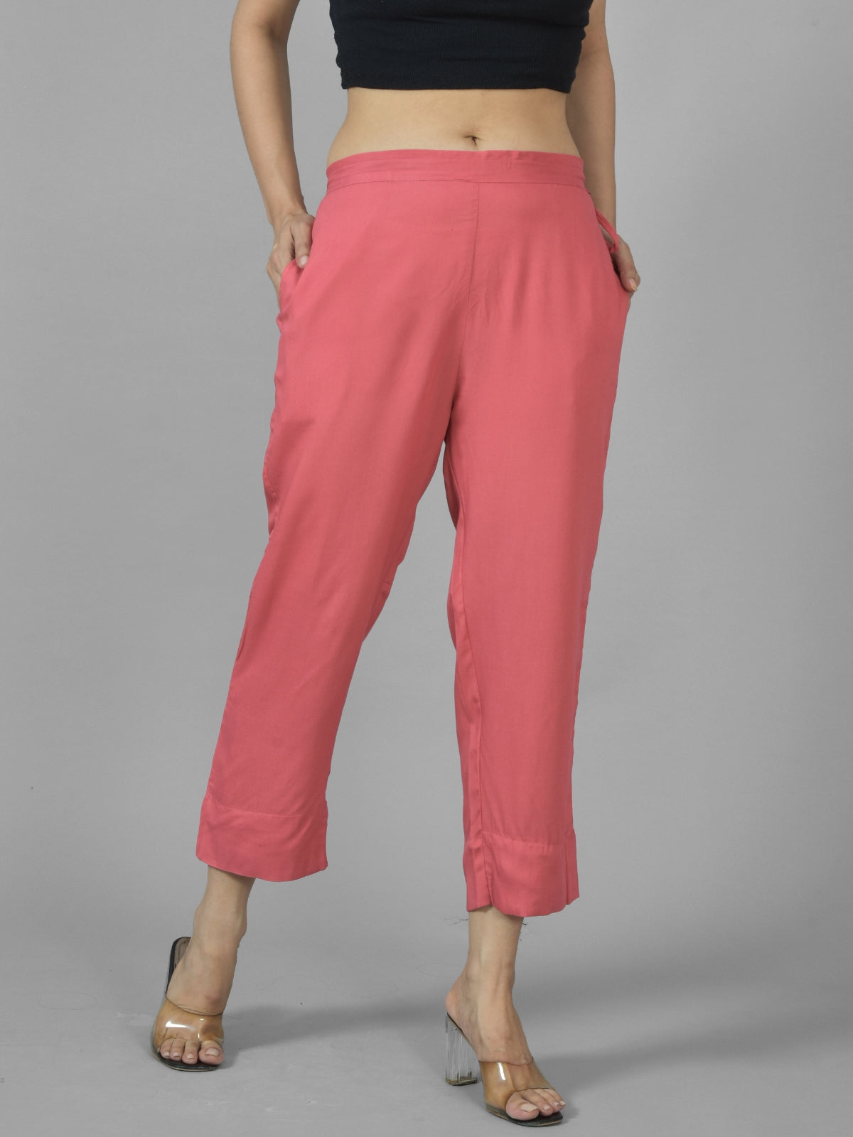 Women Solid Mauve Pink Rayon Culottes Trouser