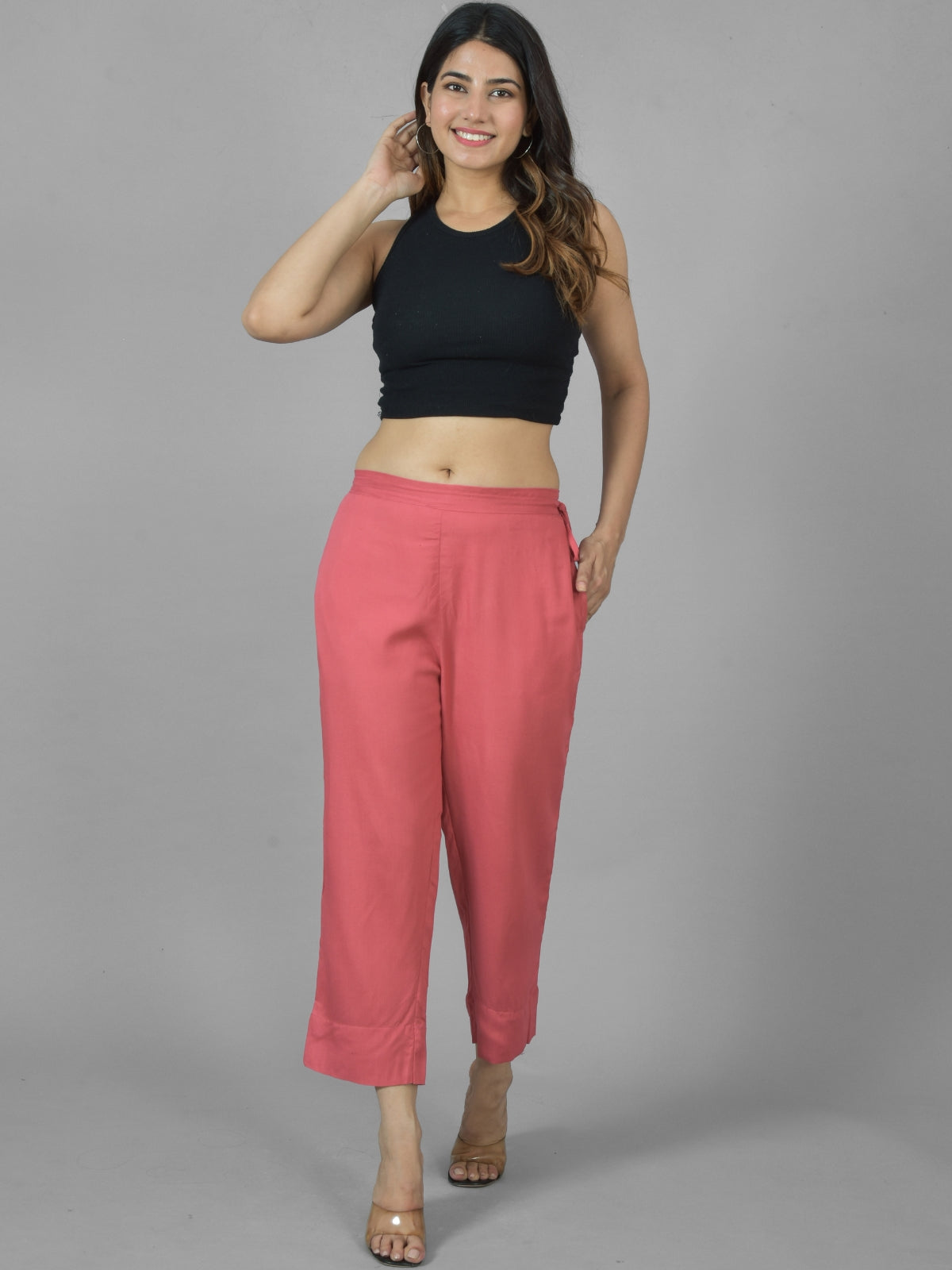 Pack Of 2 Womens Mauve Pink And Wine Ankle Length Rayon Culottes Trouser Combo