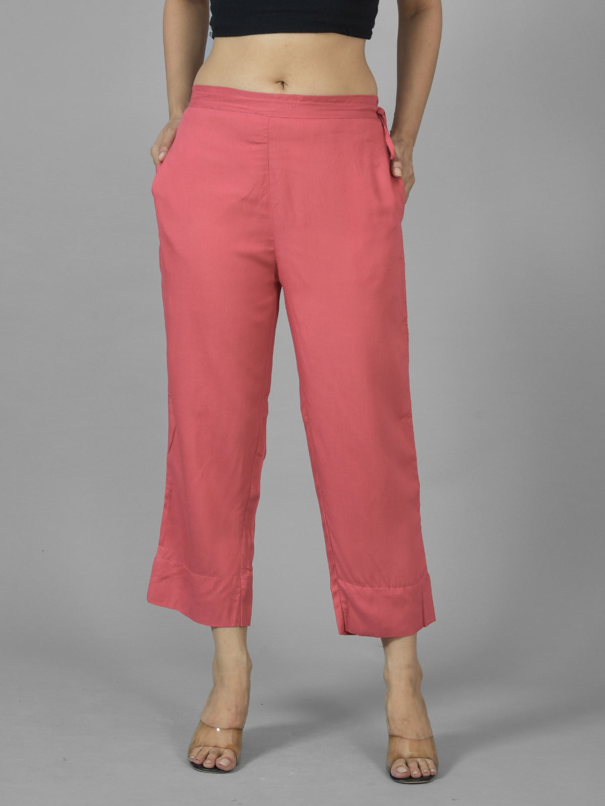 Pack Of 2 Womens Mauve Pink And Mustard Ankle Length Rayon Culottes Trouser Combo