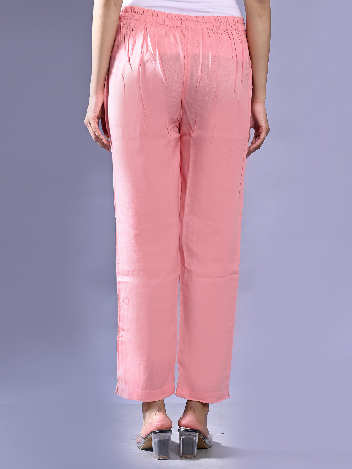 Women Regular Fit Mauve Pink Rayon Trouser
