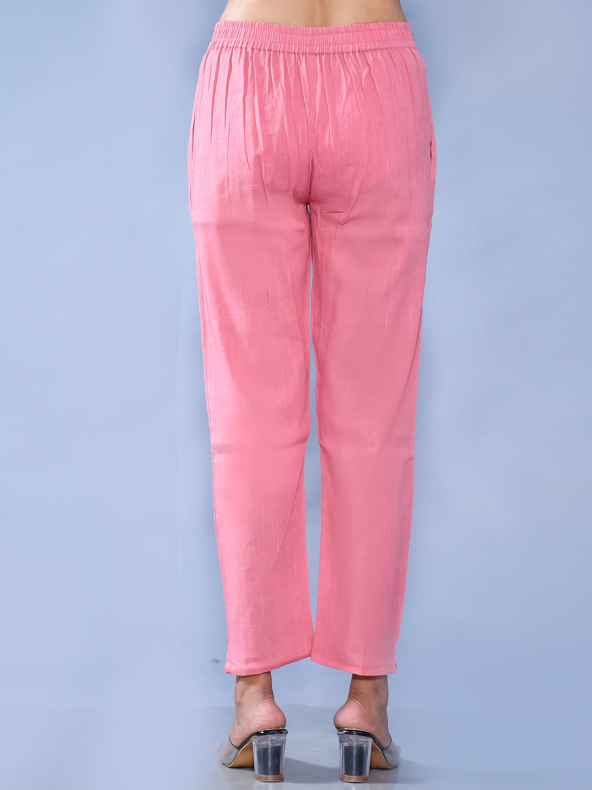 Pack Of 2 Womens Regular Fit Mauve Pink And White Cotton Slub Belt Pant Combo