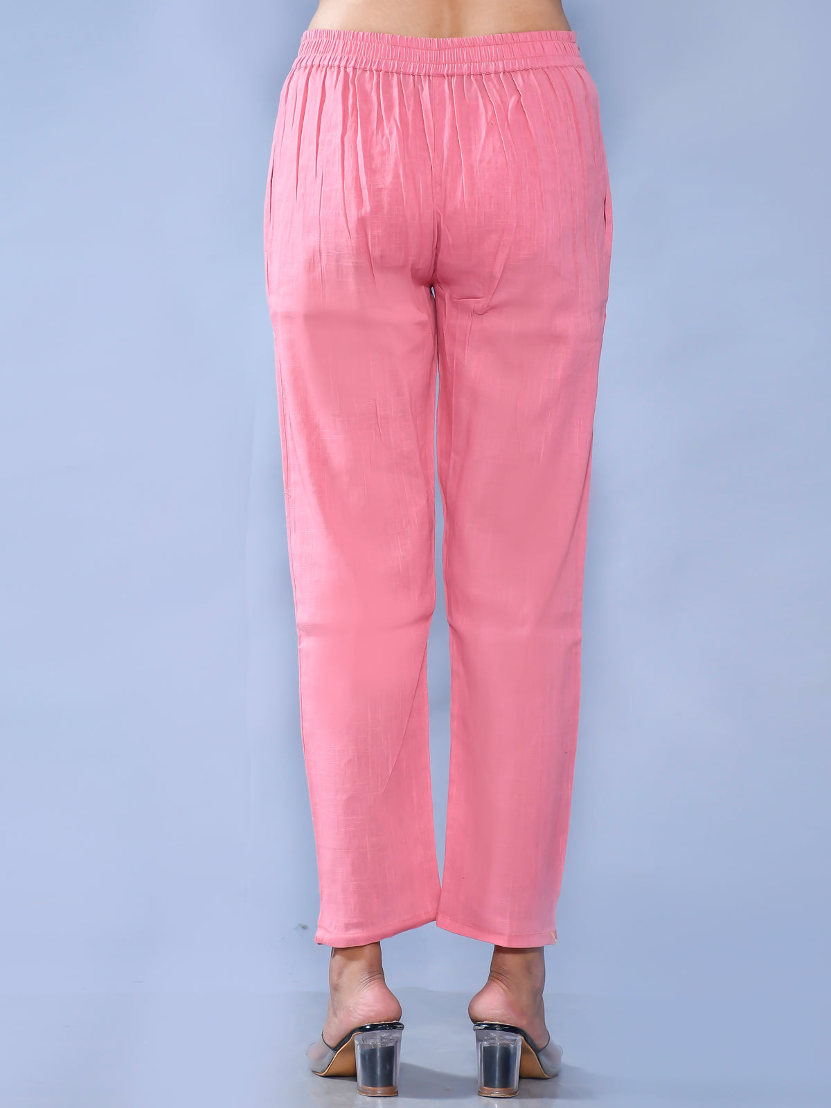 Pack Of 2 Womens Regular Fit Chiku And Mauve Pink Cotton Slub Belt Pant Combo