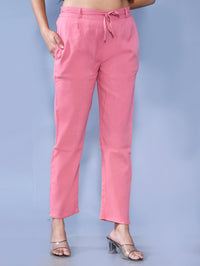 Women Regular Fit Mauve Pink Cotton Slub Trouser