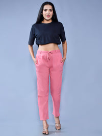 Pack Of 2 Womens Regular Fit Mauve Pink And Navy Blue Cotton Slub Belt Pant Combo