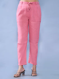 Pack Of 2 Womens Regular Fit Mauve Pink And Blue Cotton Slub Belt Pant Combo