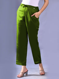 Women Regular Fit Mehndi Green Rayon Trouser