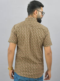 Mens Regualr Fit Half Sleeves Mehndi Green Floral Printed Cotton Shirt