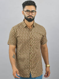 Mens Regualr Fit Half Sleeves Mehndi Green Floral Printed Cotton Shirt