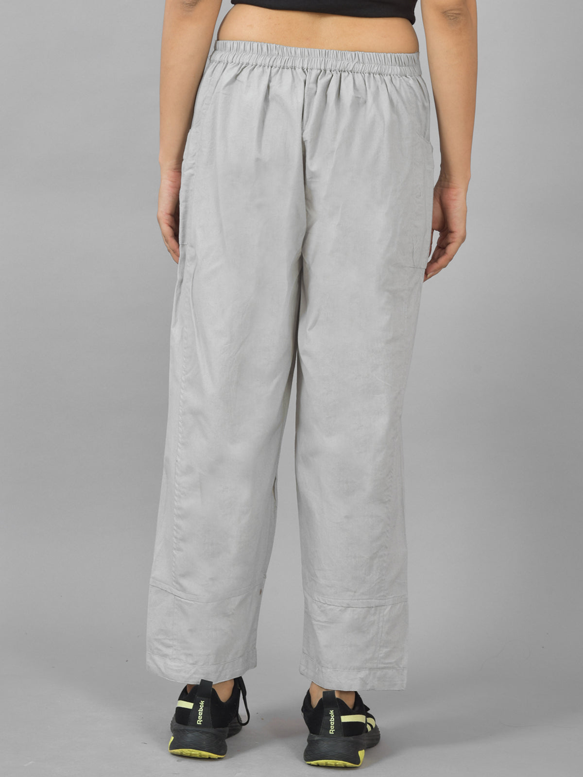Womens Melange Grey Side Pocket Pure Cotton Straight Cargo Pant