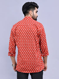 Jaipuri Sanganeri Red Bird Printed Cotton Shirt For Men