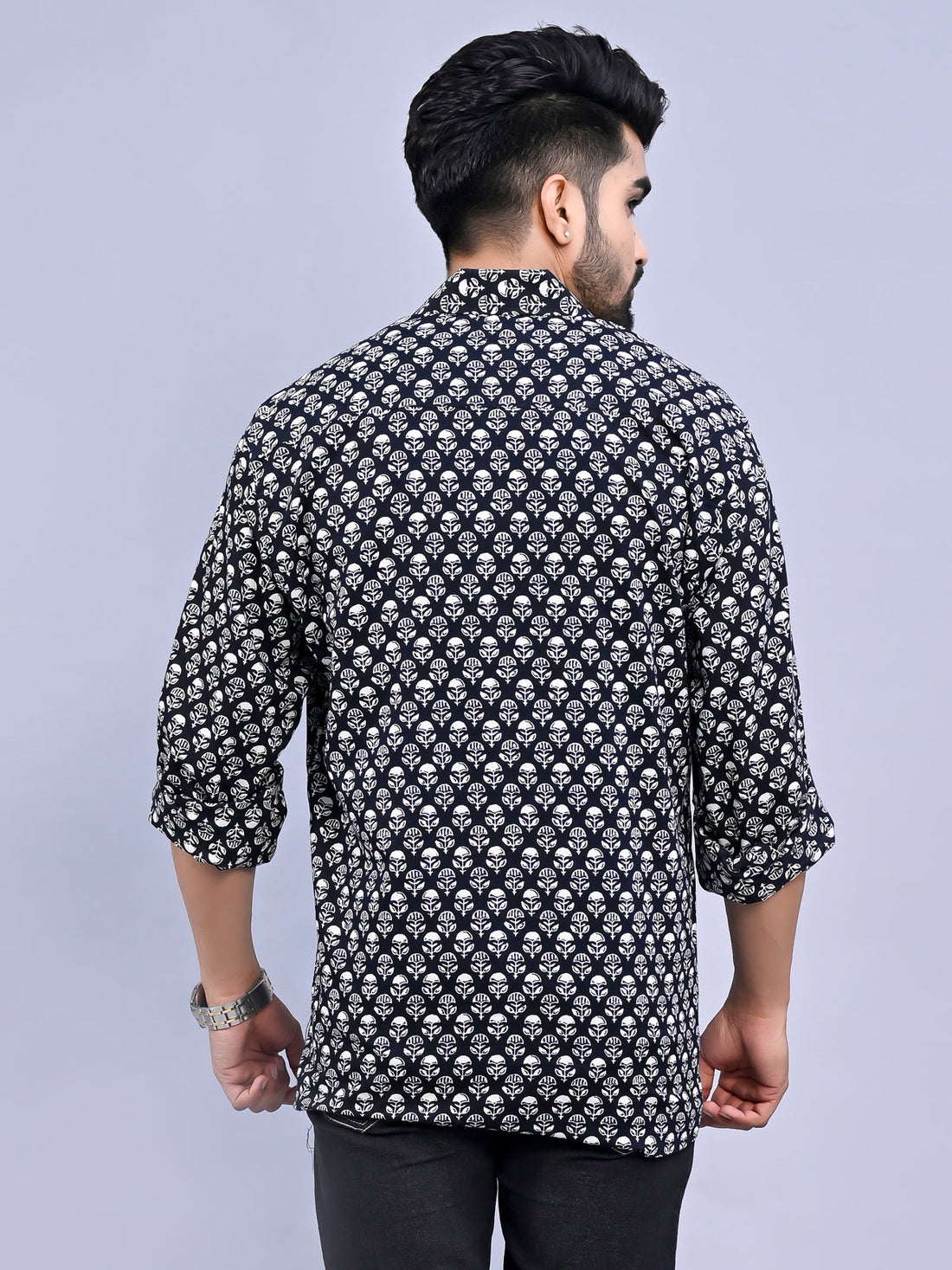 Jaipuri Sanganeri Black Block Printed Cotton Shirt For Men