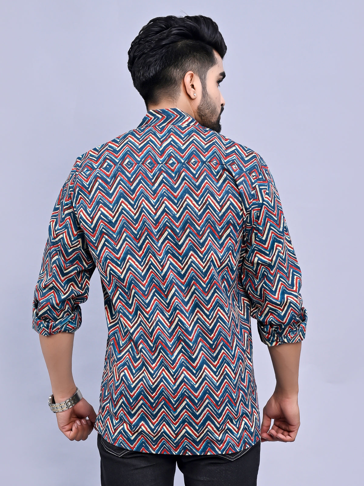 Jaipuri Sanganeri Multicolor striped Printed Cotton Shirt For Men