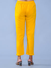 Women Regular Fit Mustard Cotton Slub Trouser