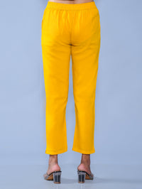 Pack Of 2 Womens Regular Fit Grey And Mustard Cotton Slub Belt Pant Combo