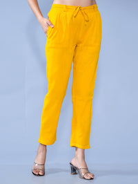 Women Regular Fit Mustard Cotton Slub Trouser