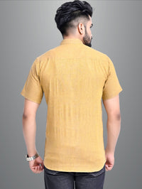 Mens Regular Fit Biscuit Grey and Mustard Half Sleeve Cotton Short Kurta Combo