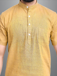 Mens Solid Mustard Khadi Cotton Short Kurta