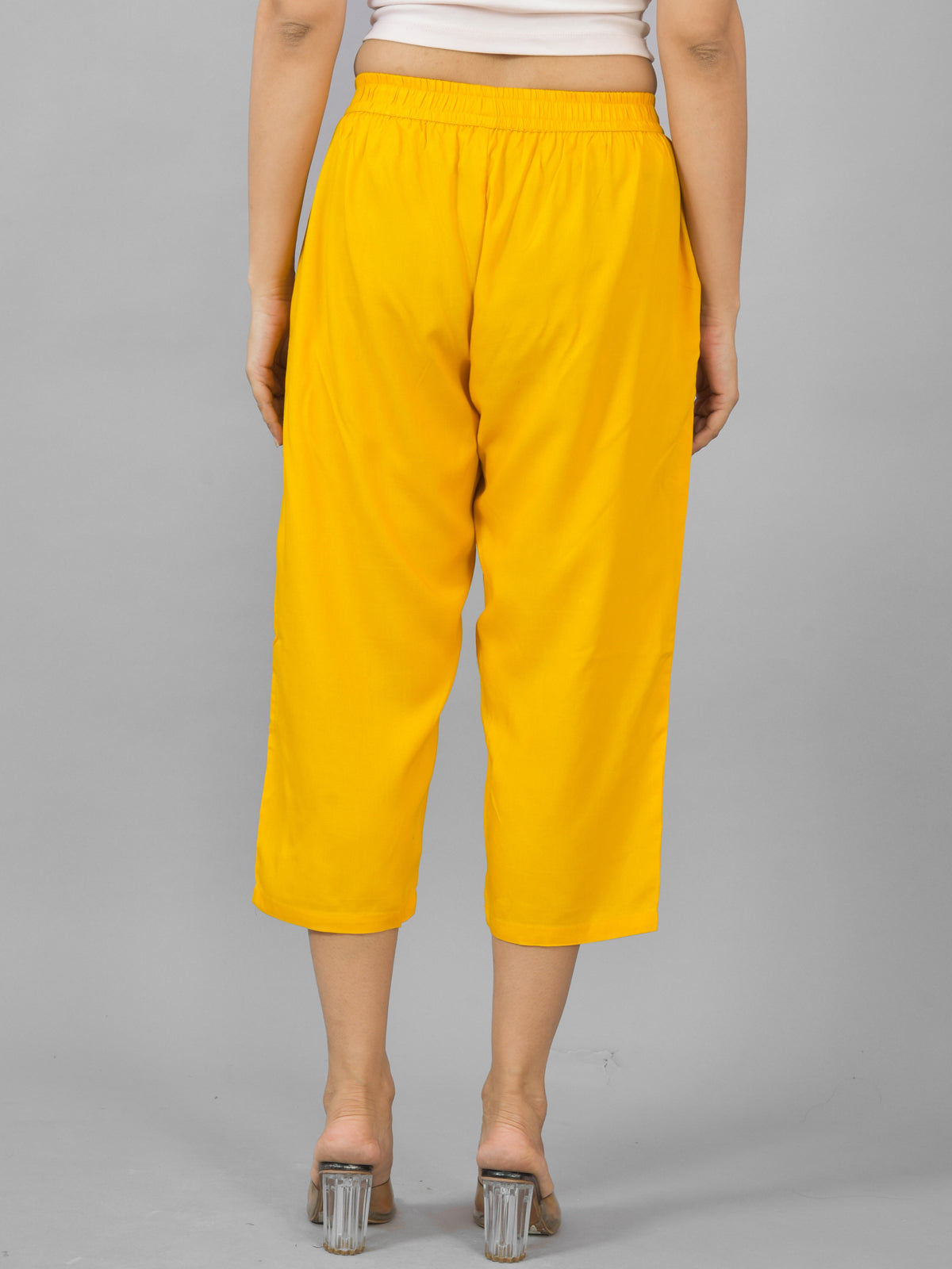 Women Solid Mustard Rayon Calf Length Culottes Trouser