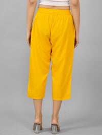 Pack Of 2 Womens Black And Mustard Calf Length Rayon Culottes Trouser Combo