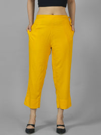 Pack Of 2 Womens Mustard And White Ankle Length Rayon Culottes Trouser Combo