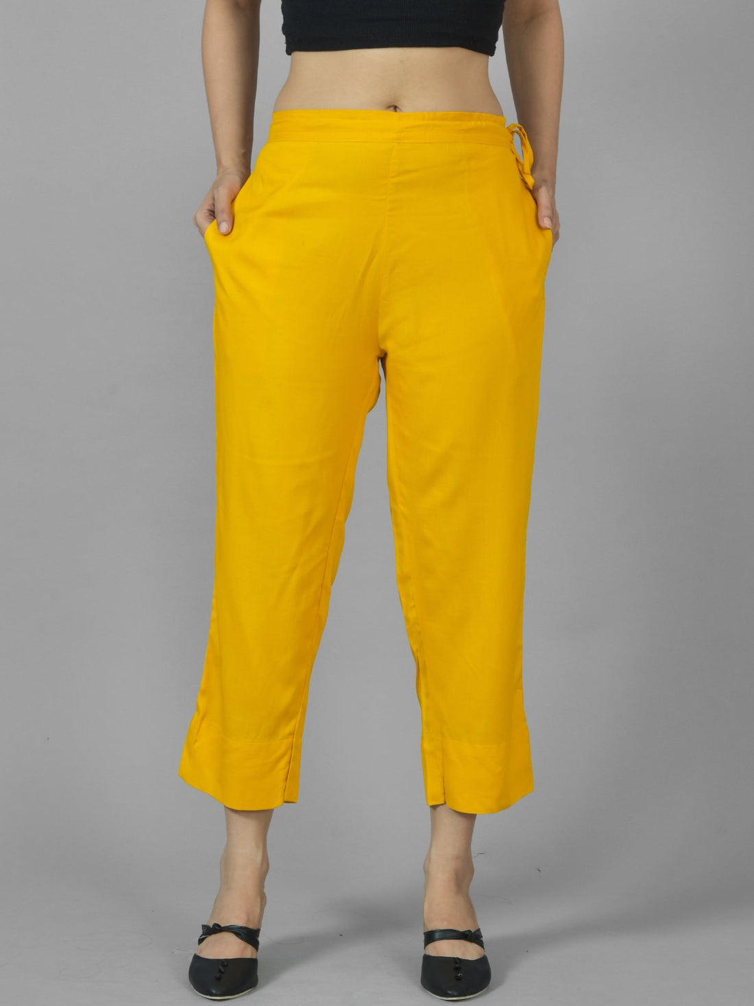 Pack Of 2 Womens Mustard And Navy Blue Ankle Length Rayon Culottes Trouser Combo