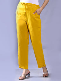 Women Regular Fit Mustard Rayon Trouser