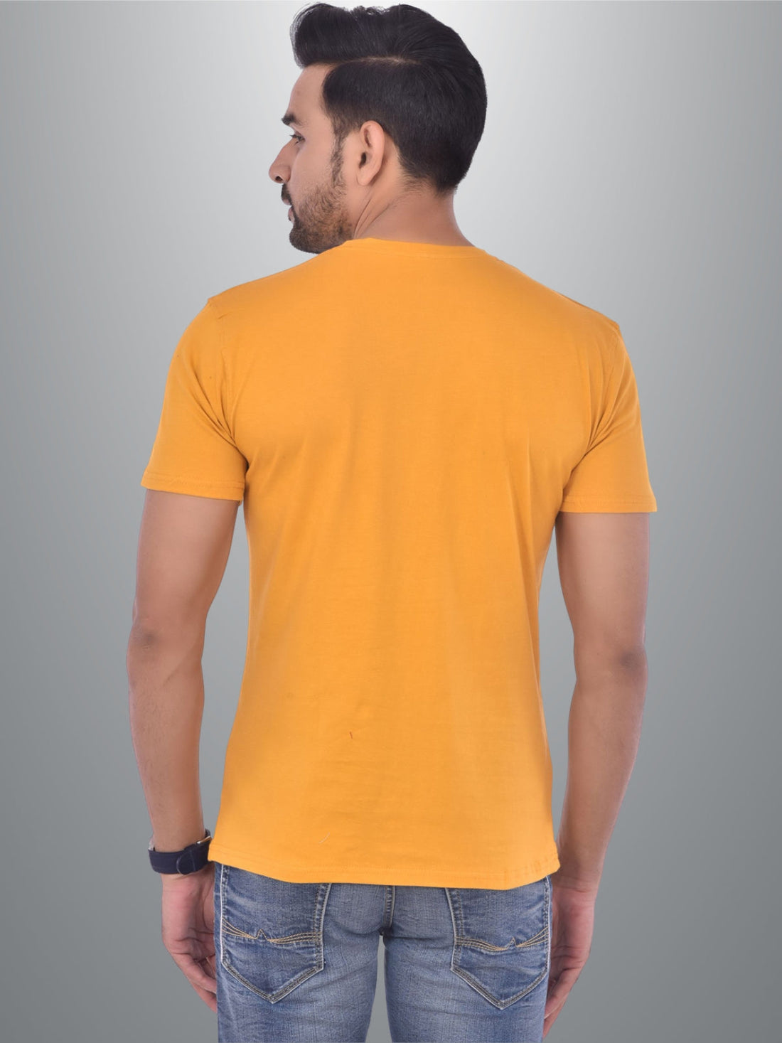 Mens Solid Round Neck  Half Sleeve Cotton Blend Mustard T-shirt