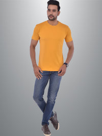 Mens Solid Round Neck  Half Sleeve Cotton Blend Mustard T-shirt