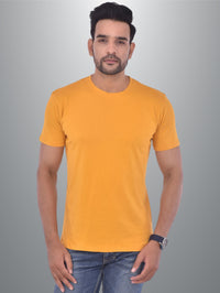 Mens Solid Round Neck  Half Sleeve Cotton Blend Mustard T-shirt