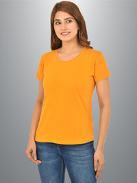 Womens Mustard Half Sleeves Cotton Plain T-shirt